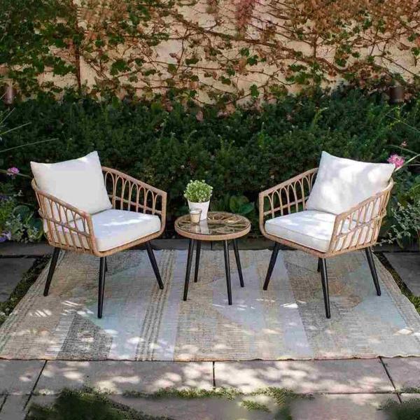 طقم أثاث خارجي حديد و قماش مقاوم للماء 3 قطع - متعدد الالوان