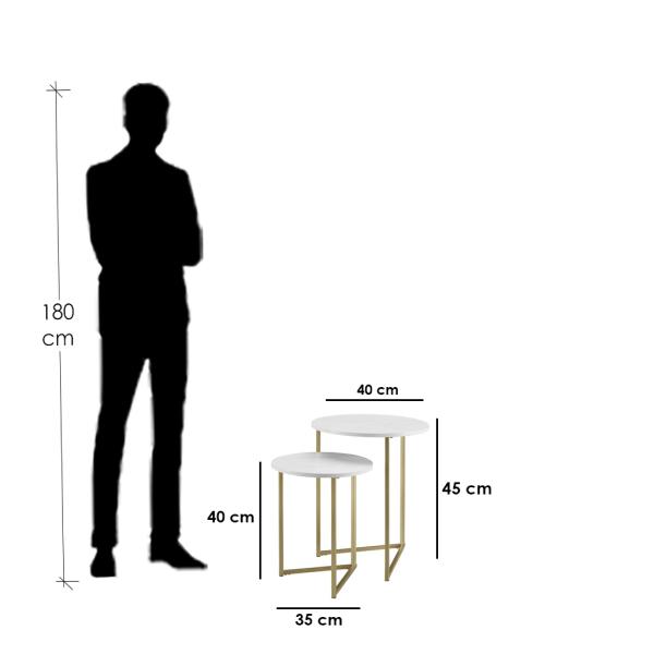 طقم ترابيزات جانبية استيل قطعتين - أبيض وذهبي