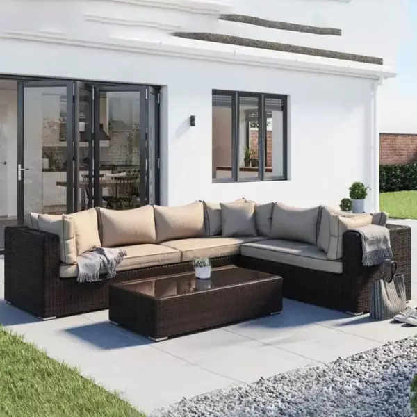 Rattan Outdoor Corner, L-Shaped, Center Table - Dark Brown