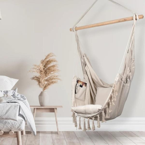 أرجوحة مكرمية معلقة قطن - اوف وايت