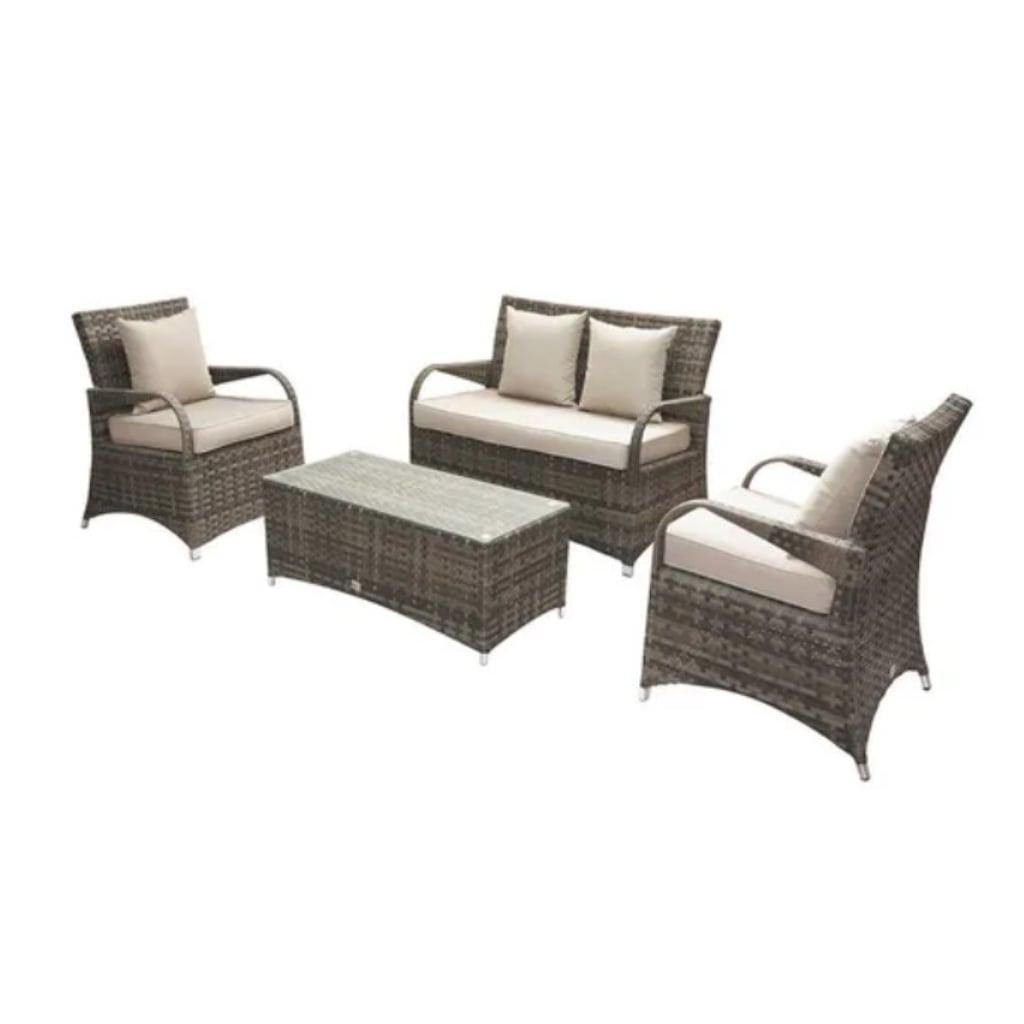 طقم كنبة خارجية بلاستيك رتان 4 قطع - بني