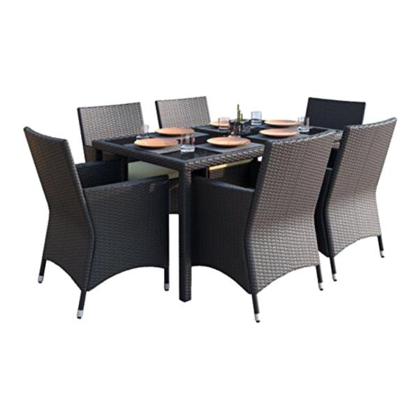 طقم أثاث خارجي رتان 7 قطع - بني