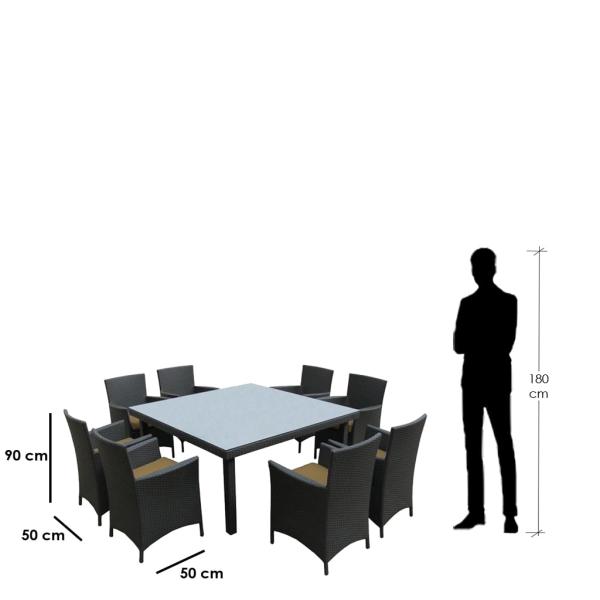 طقم أثاث خارجي رتان 9 قطع - أسود