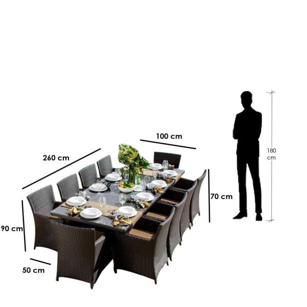 طقم أثاث خارجي رتان 10 قطع - بني