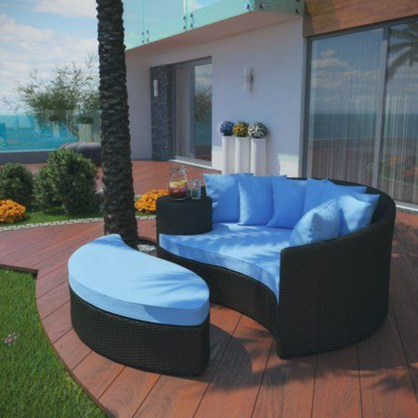 طقم كنبة خارجية قطعتين رتان - أسود و أزرق