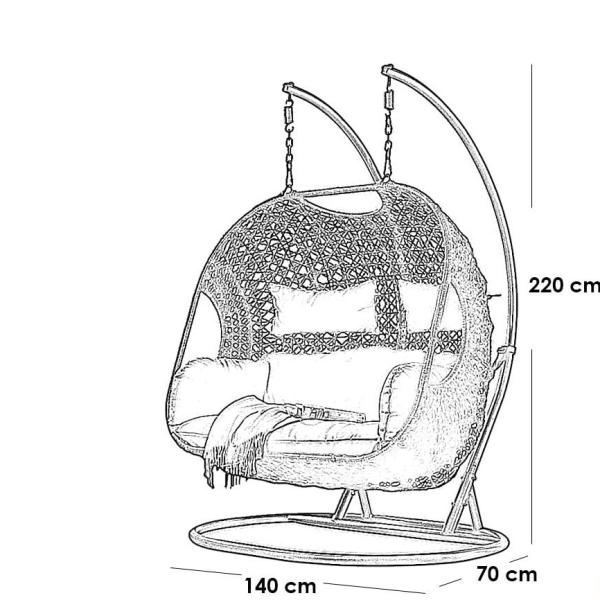 كرسي معلق زوجي راتان - أسود و رمادي