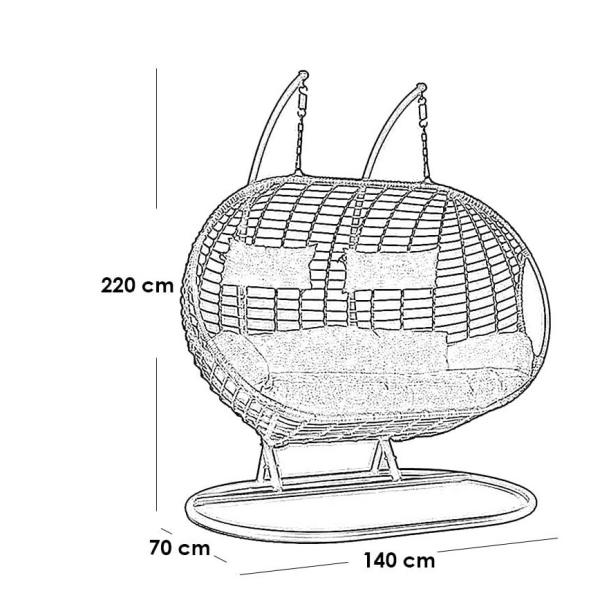 كرسي معلق زوجي راتان - رمادي و بيج