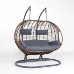 كرسي معلق زوجي راتان - رمادي و بيج