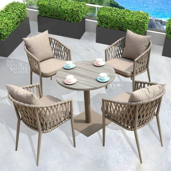 طقم أثاث خارجي حديد و قماش مقاوم للماء 5 قطع - بيج