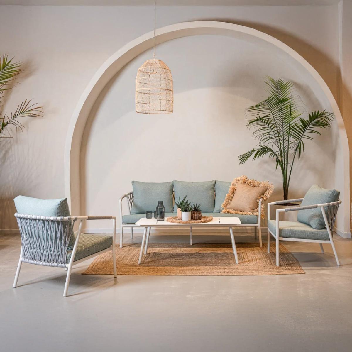 طقم أثاث خارجي حديد و قماش مقاوم للماء 4 قطع - ابيض و رمادي