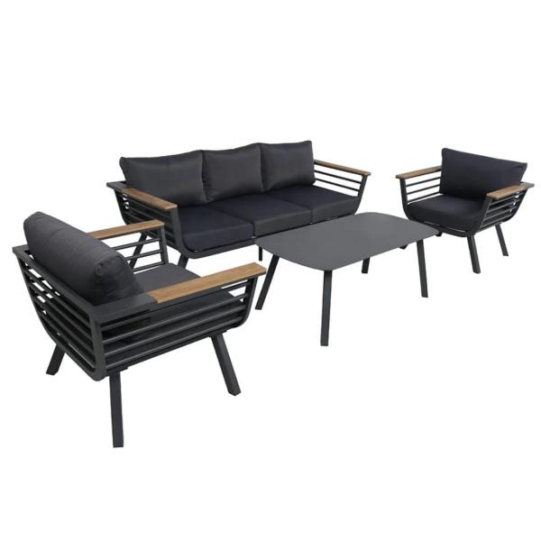 طقم أثاث خارجي حديد و قماش مقاوم للماء 4 قطع -اسود