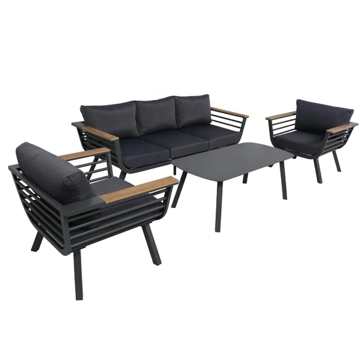 طقم أثاث خارجي حديد و قماش مقاوم للماء 4 قطع -اسود