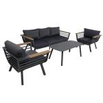 طقم أثاث خارجي حديد و قماش مقاوم للماء 4 قطع -اسود