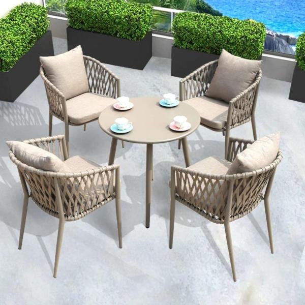 طقم أثاث خارجي حديد و قماش مقاوم للماء 5 قطع - بيج