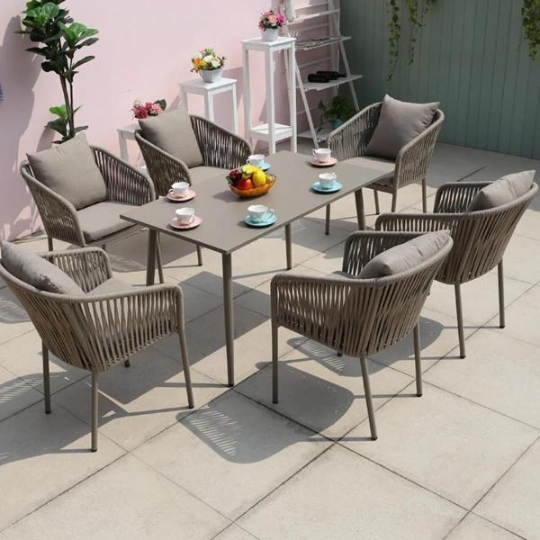 طقم أثاث خارجي حديد و قماش مقاوم للماء 7 قطع -بيج