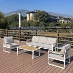 طقم أثاث خارجي حديد و قماش مقاوم للماء 4 قطع - أبيض و بيج