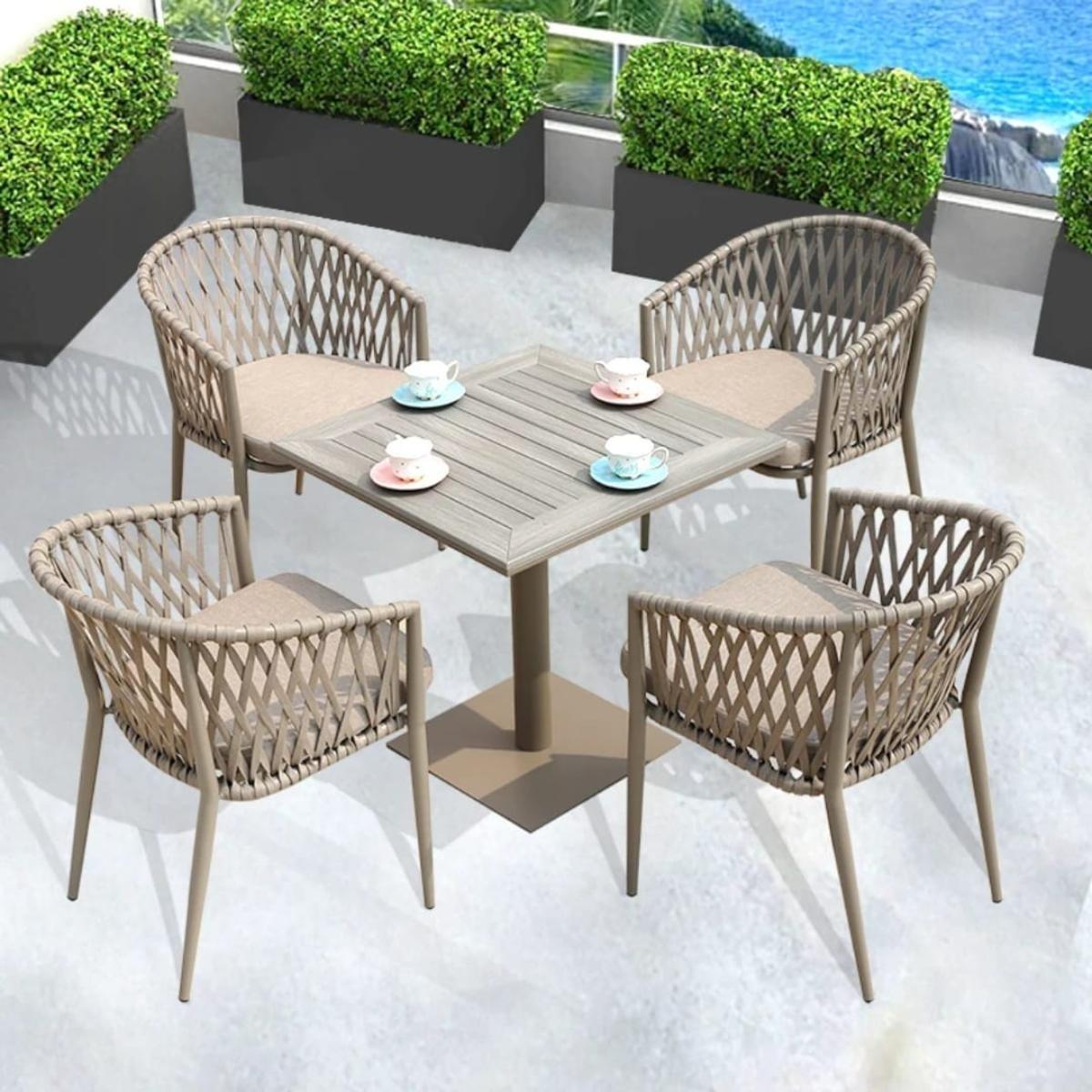 طقم أثاث خارجي حديد و قماش مقاوم للماء 5 قطع -بيج