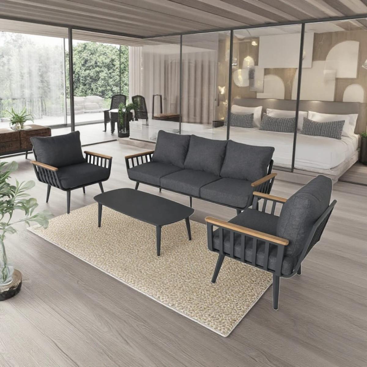 طقم أثاث خارجي حديد و قماش مقاوم للماء 4 قطع - رمادي