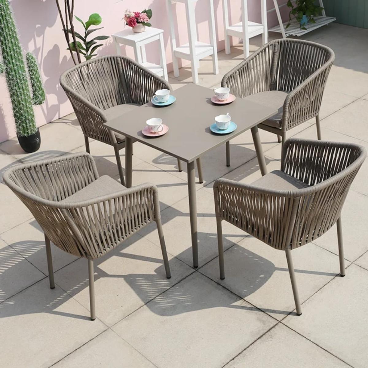 طقم أثاث خارجي حديد و قماش مقاوم للماء 5 قطع -بيج