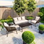 طقم أثاث خارجي حديد و قماش مقاوم للماء 4 قطع - بني و اوف وايت