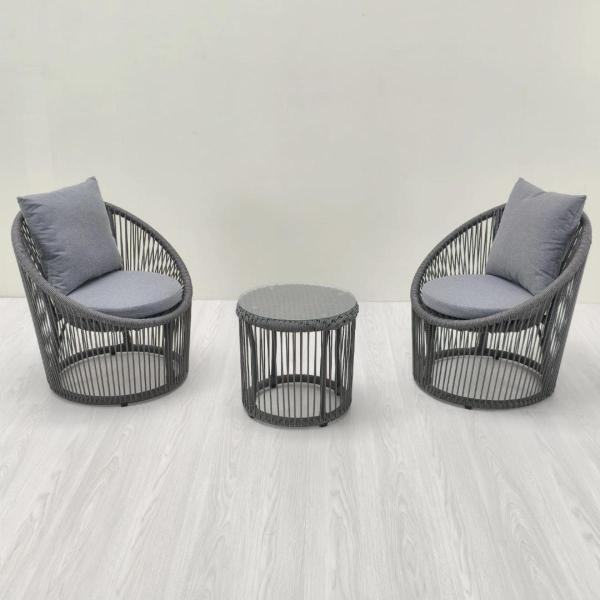 طقم أثاث خارجي حديد و قماش مقاوم للماء 3 قطع -رمادي