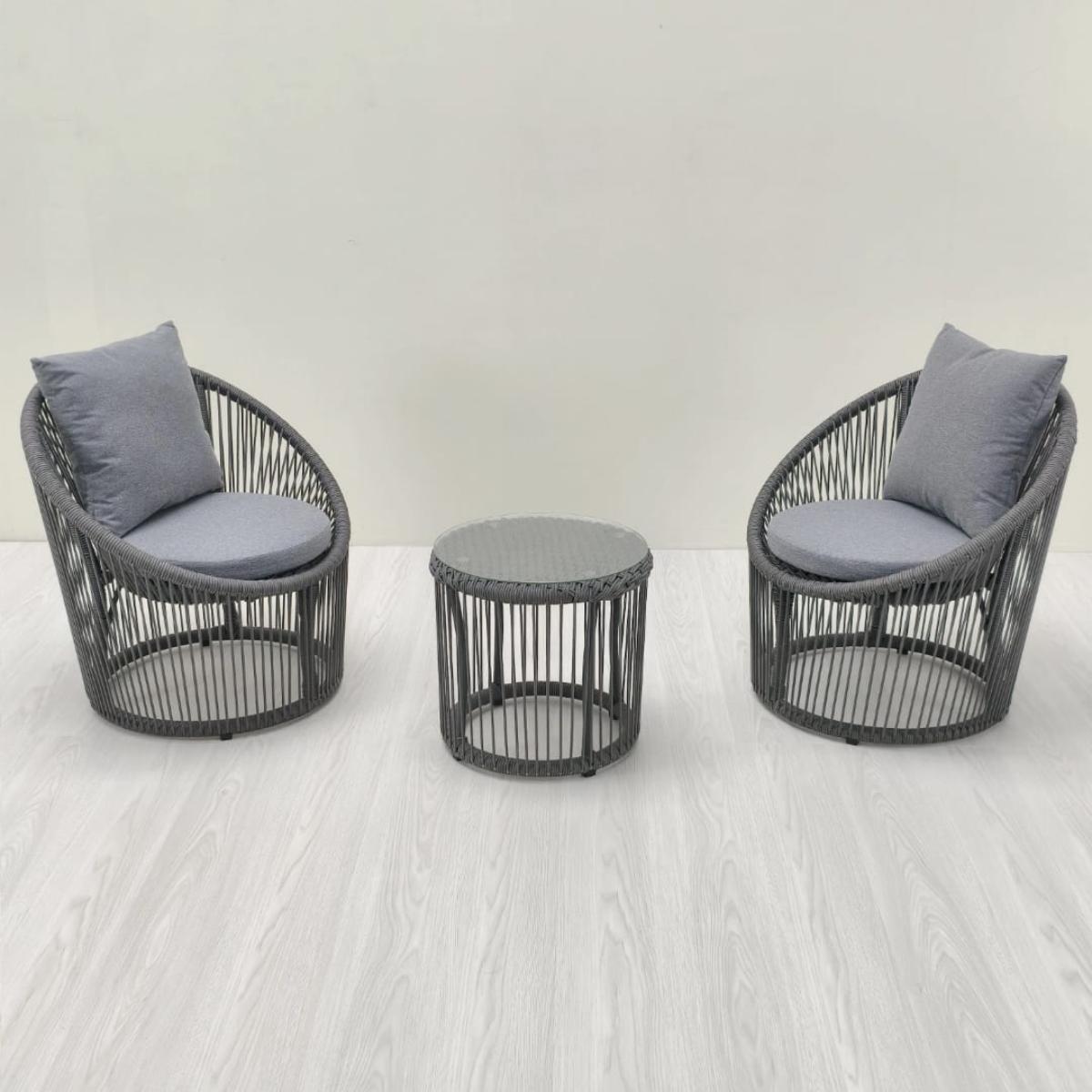 طقم أثاث خارجي حديد و قماش مقاوم للماء 3 قطع -رمادي