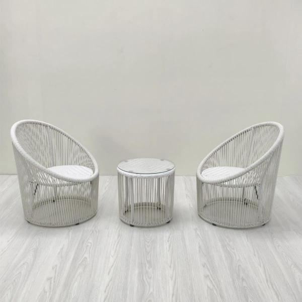 طقم أثاث خارجي حديد و قماش مقاوم للماء 3 قطع -ابيض