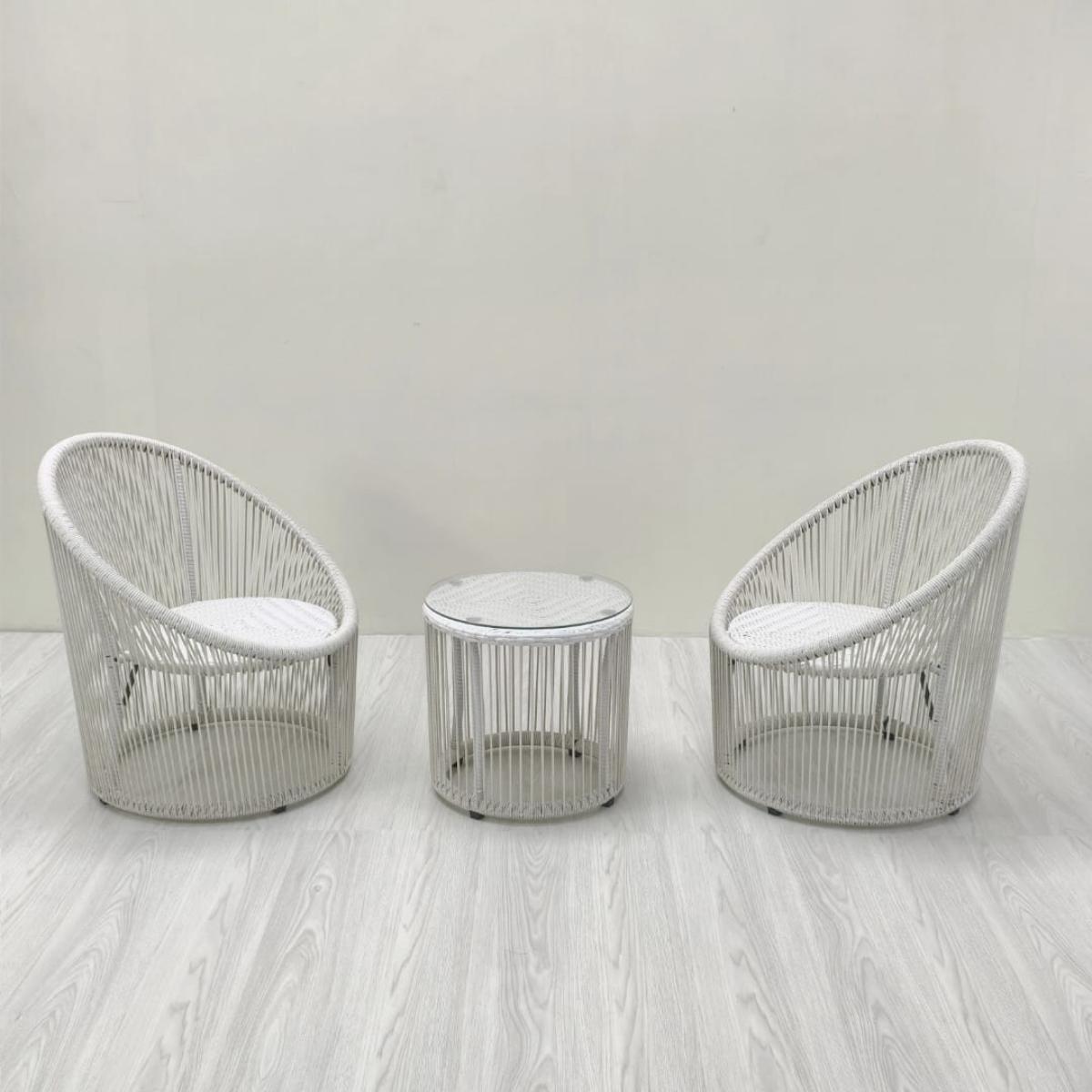 طقم أثاث خارجي حديد و قماش مقاوم للماء 3 قطع -ابيض