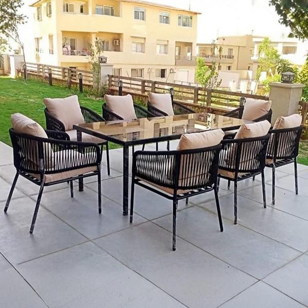 طقم أثاث خارجي دوبار 9 قطع - أسود وبيج