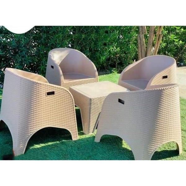 طقم أثاث خارجي 5 قطع بلاستيك - بيج