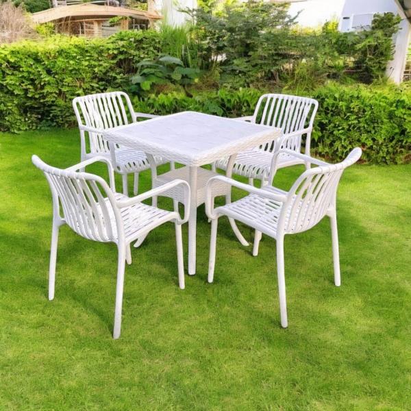 طقم أثاث خارجي بلاستيك 5 قطع - ابيض