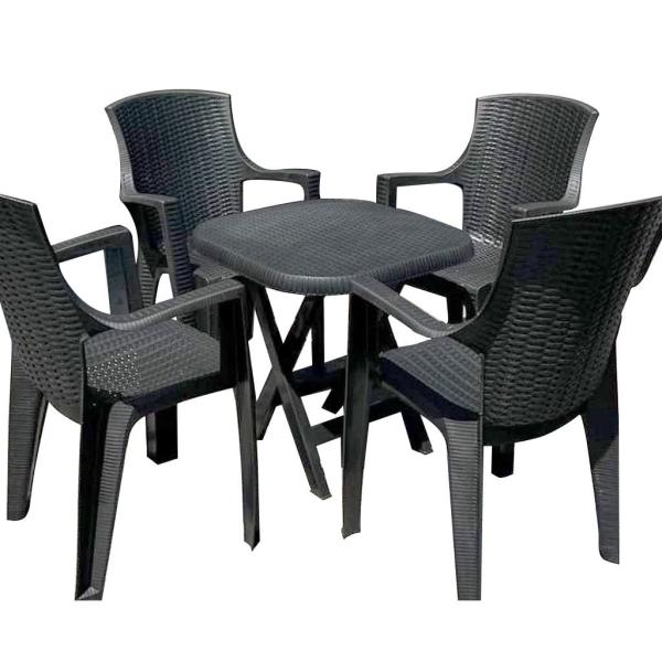 طقم أثاث خارجي بلاستيك 5 قطع - أسود