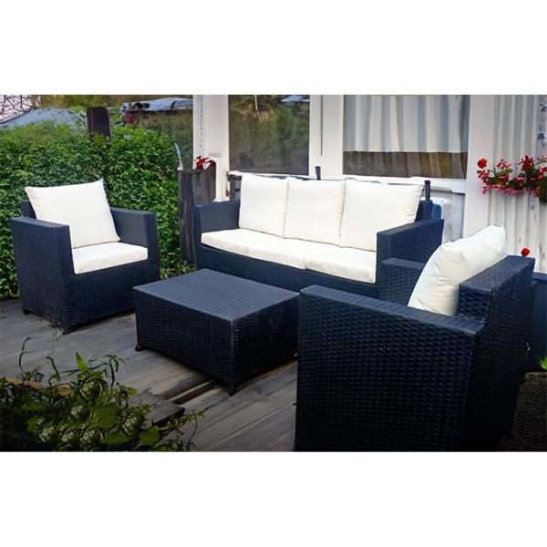 طقم أثاث خارجي راتان 4 قطع - أسود واوف وايت