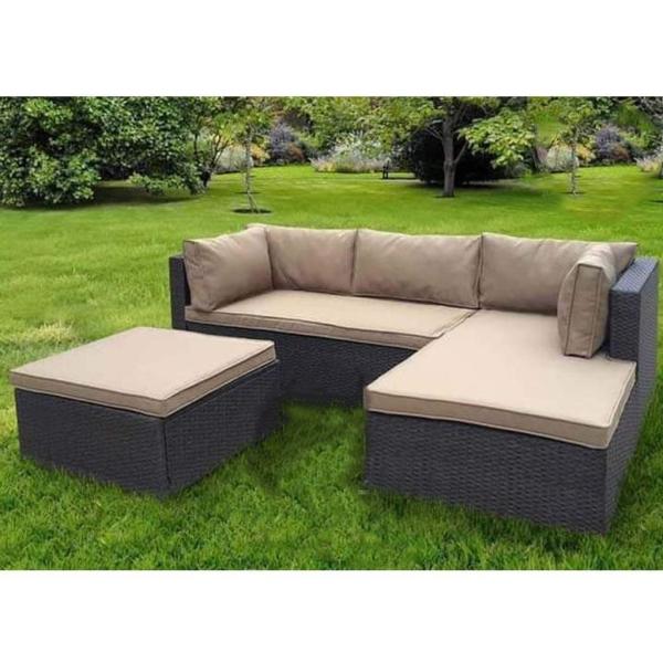 طقم أثاث خارجي راتان 2 قطع - بني وبيج