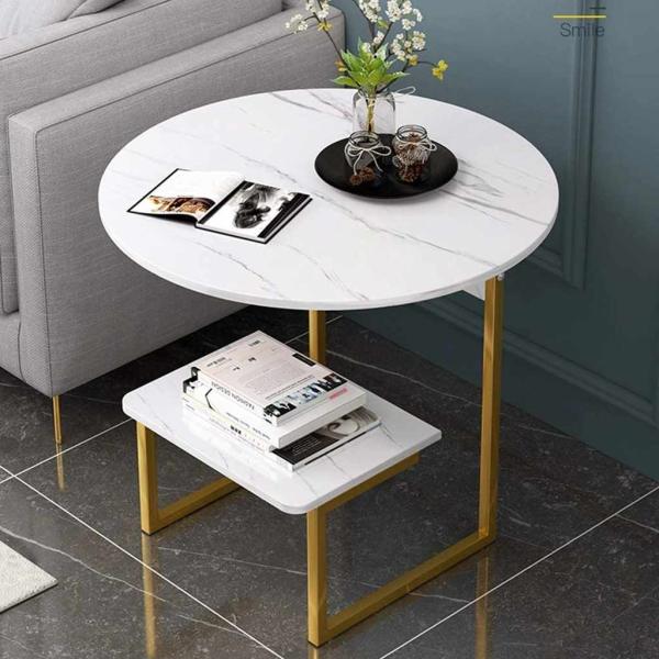 ترابيزة جانبية حديد ذهبي وأبيض - 60×50×50 سم