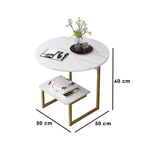 ترابيزة جانبية حديد ذهبي وأبيض - 60×50×50 سم