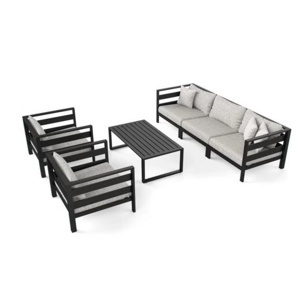 طقم أثاث خارجي 4 قطع ستيل وقطيفة - أسود و رمادي