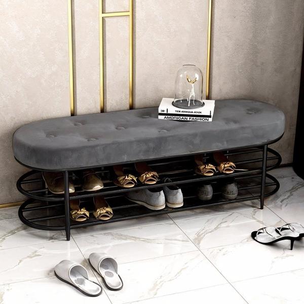 بانكيت بجزامة ستيل و قطيفة أسود و رمادي - 50×40×120 سم