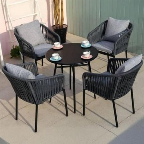 طقم أثاث خارجي 5 قطع - أسود و رمادي