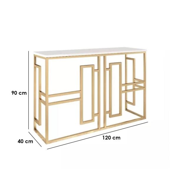 كونسول ستيل و رخام ذهبي و أبيض - 90×40×120 سم