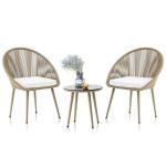 طقم أثاث خارجي حديد و خيط دوبار 3 قطعة - بيج