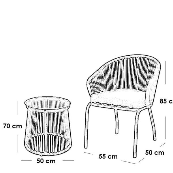طقم أثاث خارجي حديد و خيط دوبار 3 قطعة - أسود و رمادي