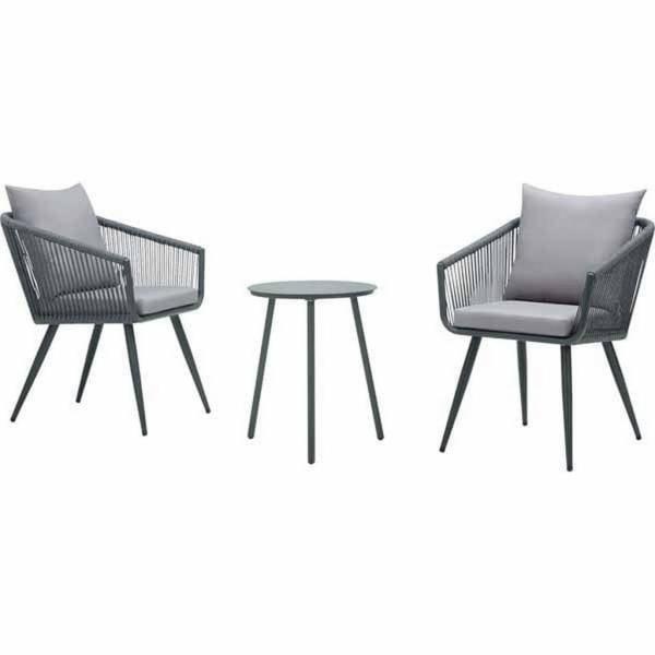 طقم أثاث خارجي حديد و خيط دوبار 3 قطعة - رمادي