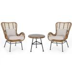 طقم أثاث خارجي راتان وجاكوار وزجاج 3 قطع - بيج و أسود