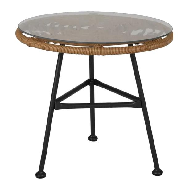 طقم أثاث خارجي راتان وجاكوار وزجاج 3 قطع - بيج و أسود