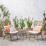 طقم أثاث خارجي راتان وجاكوار وزجاج 3 قطع - بيج و أسود