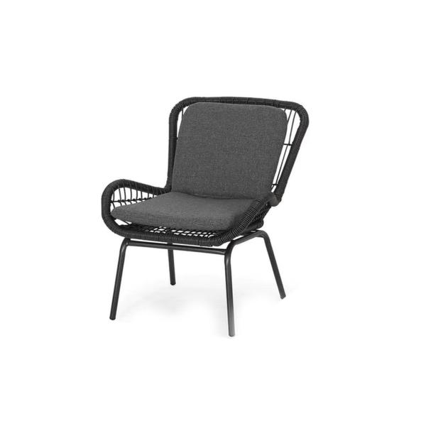 طقم كراسي خارجي راتان وحديد وجاكوار قطعتين - أسود ورمادي