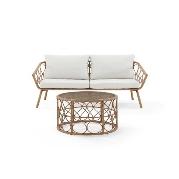 طقم أثاث خارجي راتان وجاكوار 2 قطع - بيج و أبيض