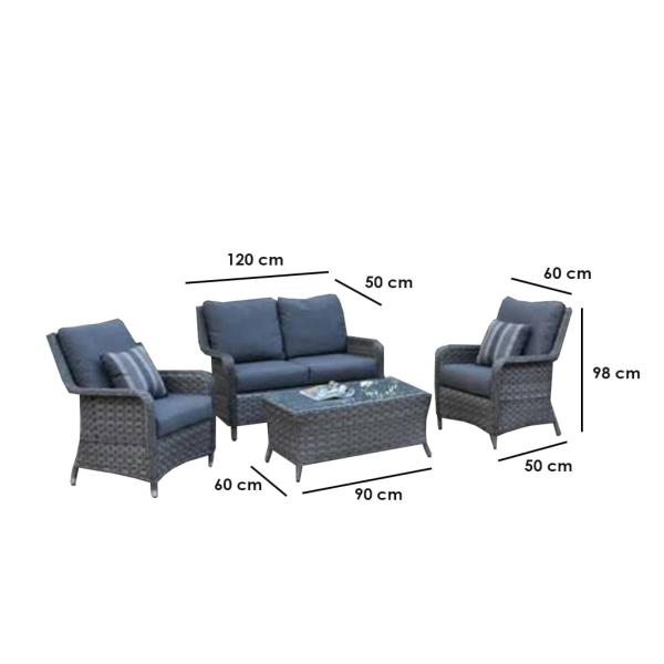 طقم أثاث خارجي 4 قطع حديد و الرتان - أزرق و رمادي