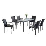 طقم أثاث خارجي حديد وراتان 7 قطع - اسود